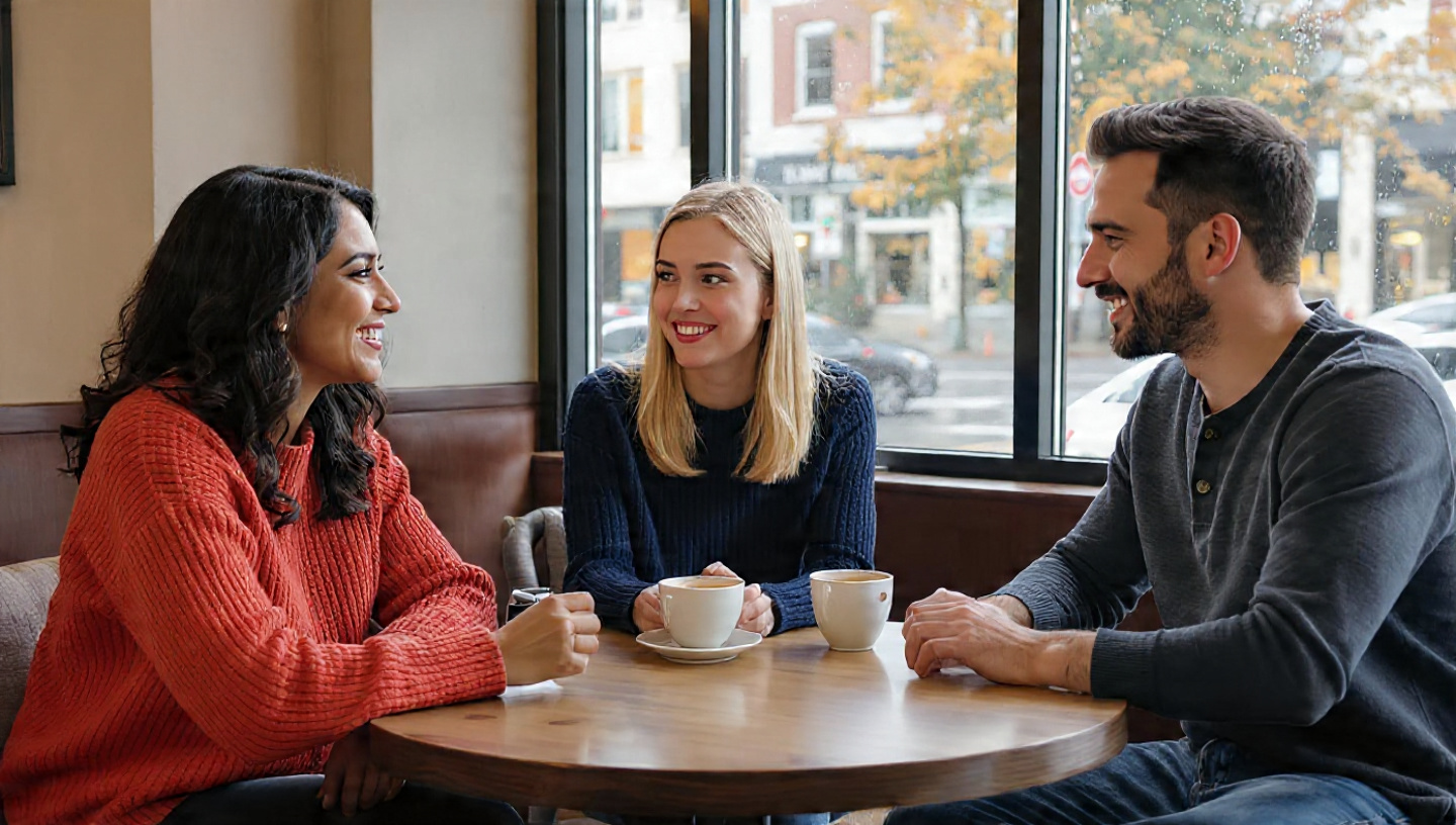 Local team collaborating over coffee